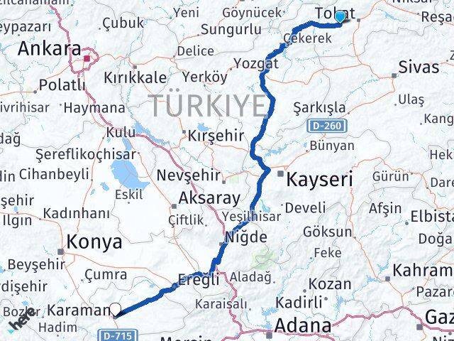 Tokat Pazar Karaman Arası Kaç Km - Yol Haritası