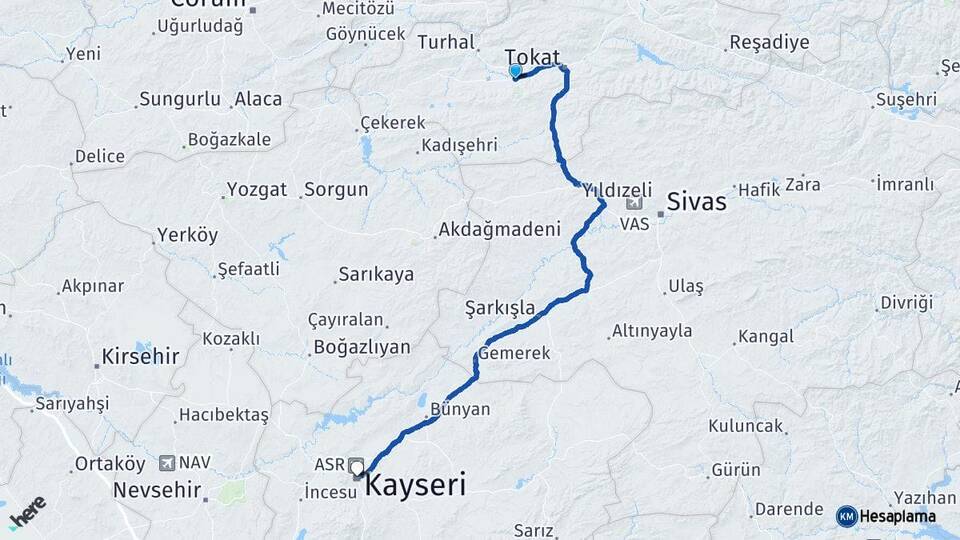 Tokat Pazar Kayseri Arası Kaç Km - Yol Haritası