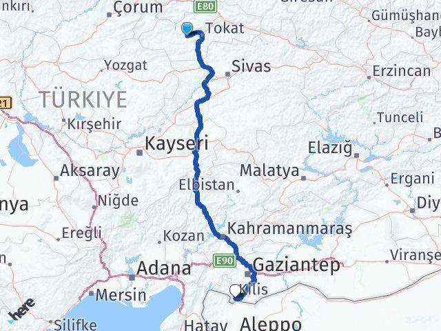 Tokat Pazar Kilis Arası Kaç Km - Yol Haritası
