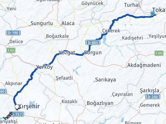Tokat Pazar Kırşehir Arası Kaç Km - Yol Haritası