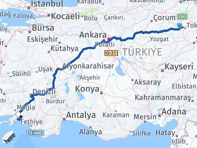 Tokat Pazar Muğla Arası Kaç Km - Yol Haritası