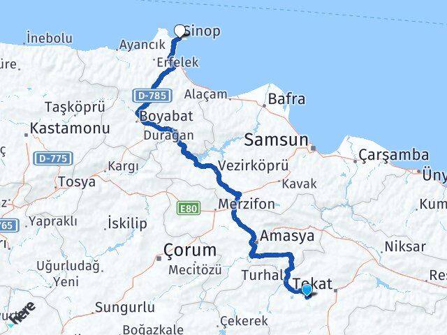 Tokat Pazar Sinop Arası Kaç Km - Yol Haritası