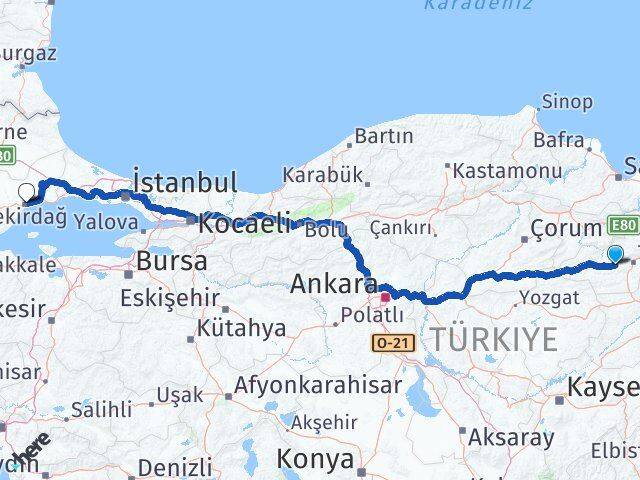 Tokat Pazar Tekirdağ Arası Kaç Km - Yol Haritası
