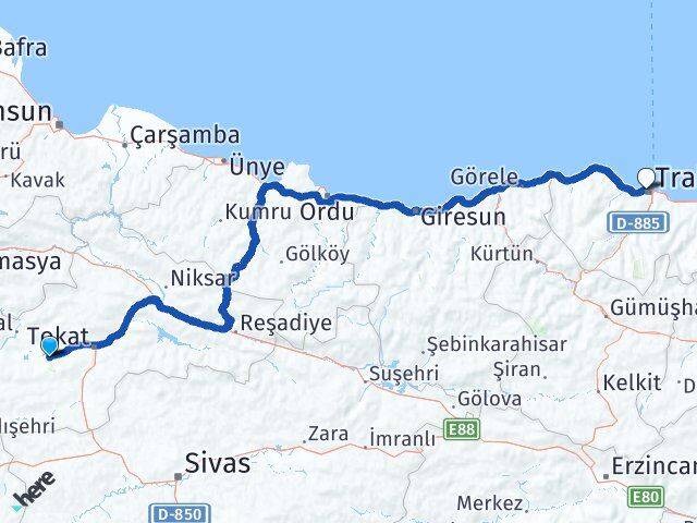 Tokat Pazar Trabzon Arası Kaç Km - Yol Haritası