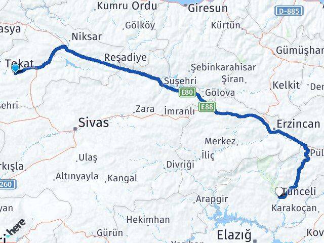 Tokat Pazar Tunceli Arası Kaç Km - Yol Haritası