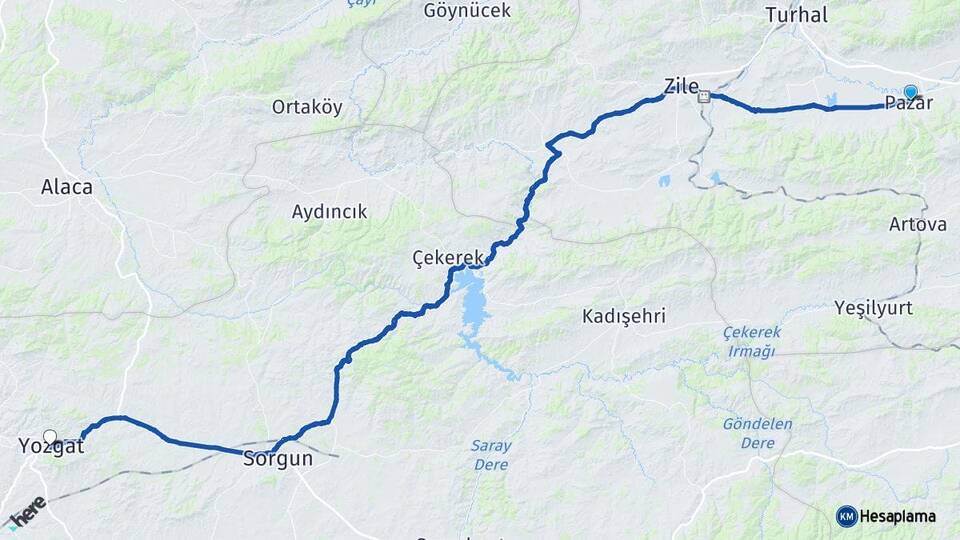 Tokat Pazar Yozgat Arası Kaç Km - Yol Haritası