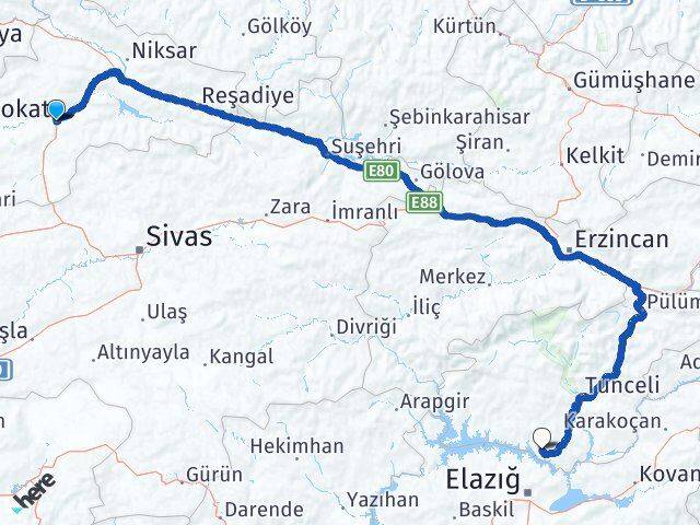 Tokat Pertek Tunceli Arası Kaç Km - Yol Haritası