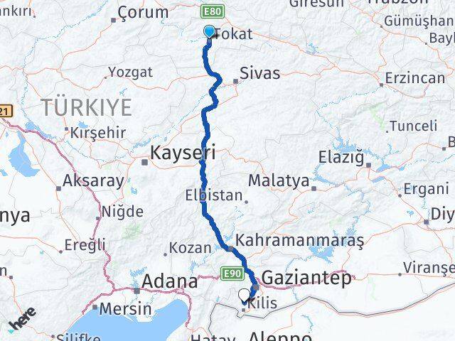 Tokat Polateli Kilis Arası Kaç Km - Yol Haritası