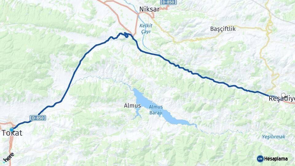 Tokat Reşadiye Arası Kaç Km - Yol Haritası