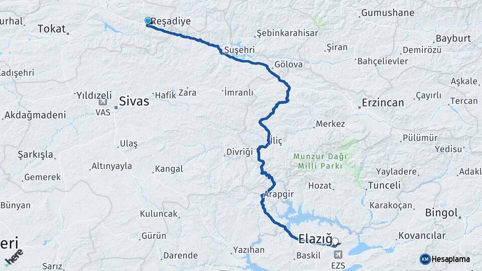Reşadiye Elazığ Arası Kaç Km - Yol Tarifi