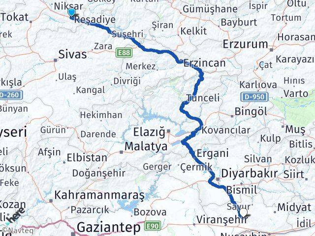 Tokat Reşadiye Mardin Arası Kaç Km - Yol Haritası