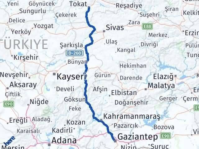 Tokat Şahinbey Gaziantep Arası Kaç Km - Yol Haritası