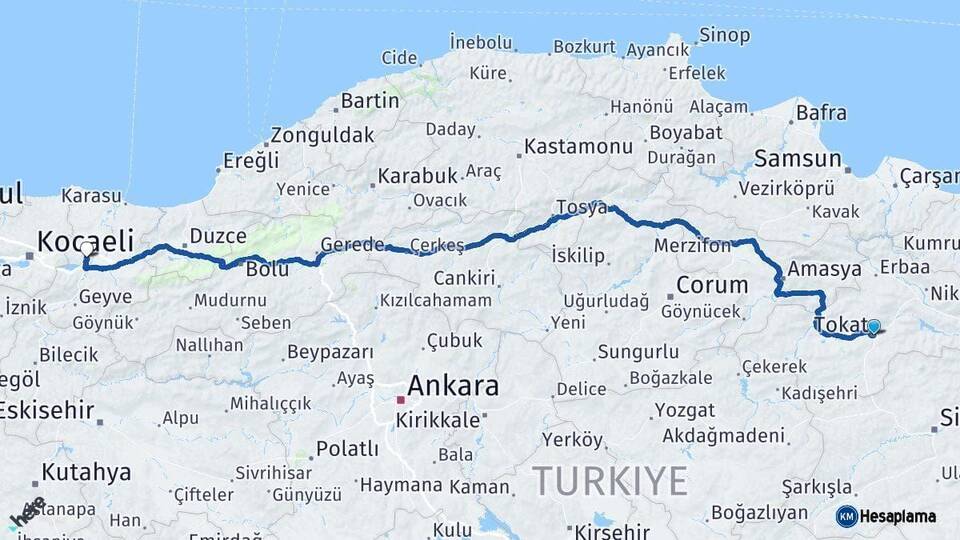Tokat Sakarya Arası Kaç Km - Yol Haritası