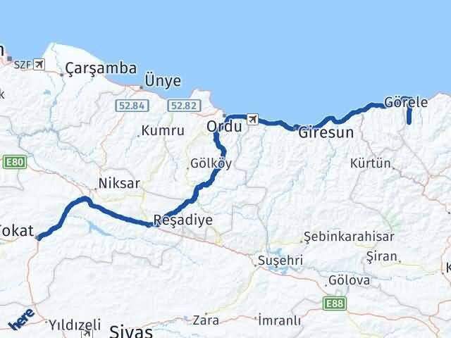 Tokat Şalpazarı Trabzon Arası Kaç Km - Yol Haritası