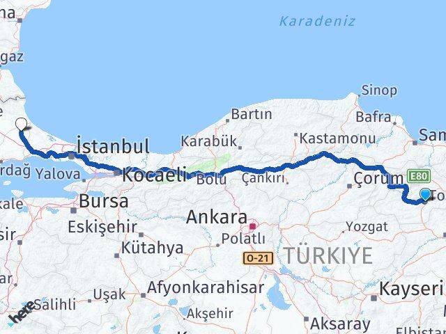 Tokat Saray Tekirdağ Arası Kaç Km - Yol Haritası