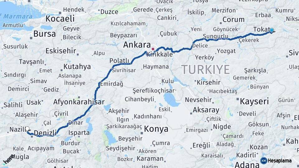 Tokat Sarayköy Denizli Arası Kaç Km - Yol Haritası