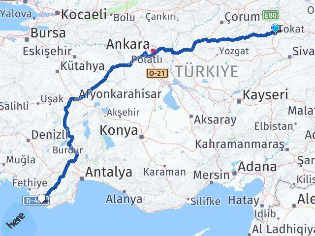Tokat Sarıbelen Kaş Antalya Arası Kaç Km - Yol Haritası