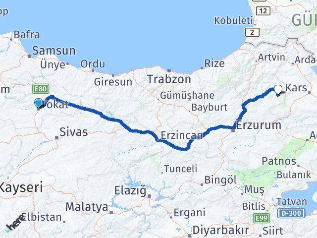 Tokat Şenkaya Erzurum Arası Kaç Km - Yol Haritası