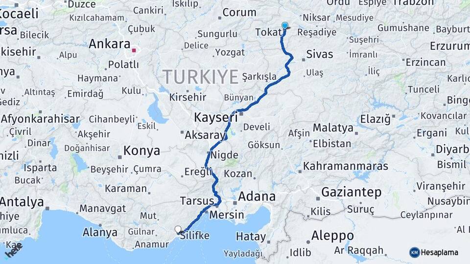 Tokat Silifke Mersin Arası Kaç Km - Yol Haritası
