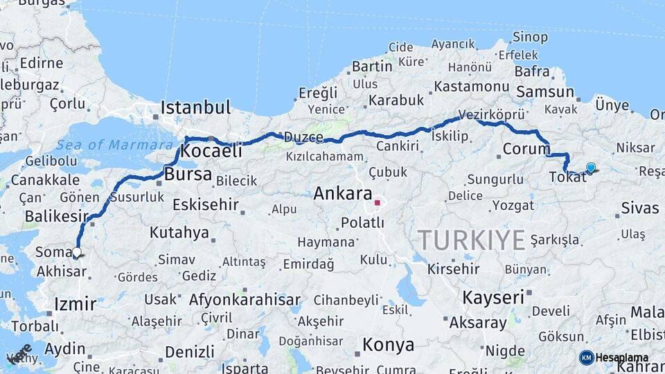 Tokat Soma Manisa Arası Kaç Km - Yol Haritası