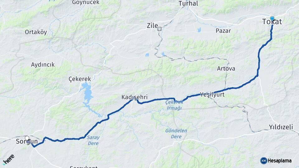 Tokat Sorgun Yozgat Arası Kaç Km - Yol Haritası