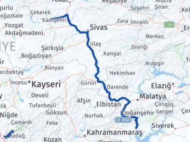 Tokat Sulusaray Adıyaman Arası Kaç Km - Yol Haritası