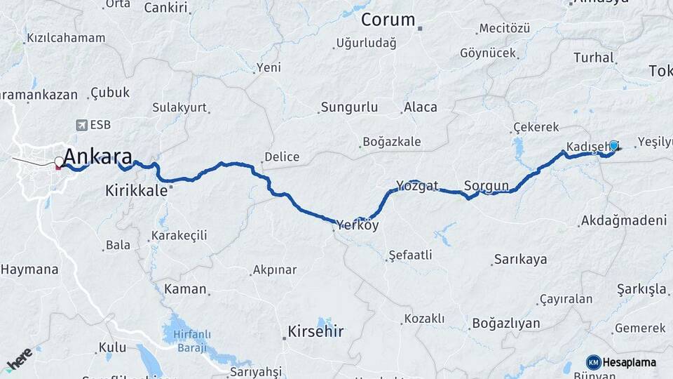 Tokat Sulusaray Ankara Arası Kaç Km - Yol Haritası