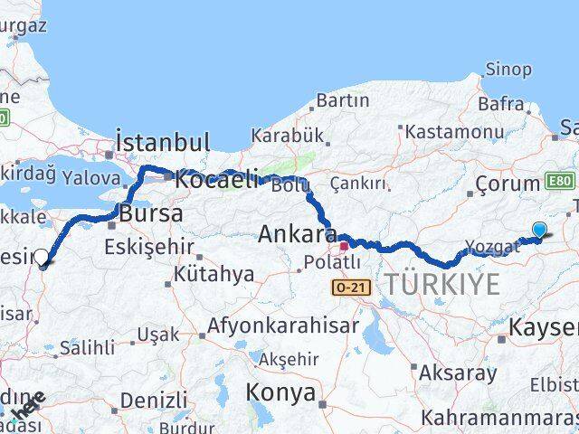 Tokat Sulusaray Balıkesir Arası Kaç Km - Yol Haritası