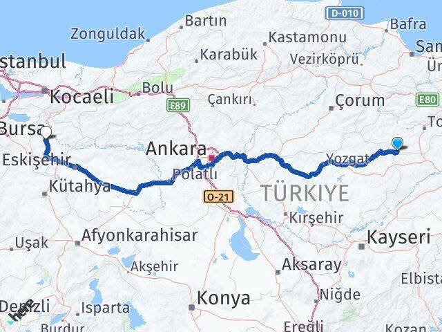Tokat Sulusaray Bilecik Arası Kaç Km - Yol Haritası