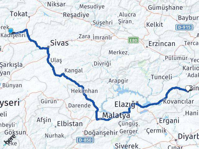 Tokat Sulusaray Bingöl Arası Kaç Km - Yol Haritası