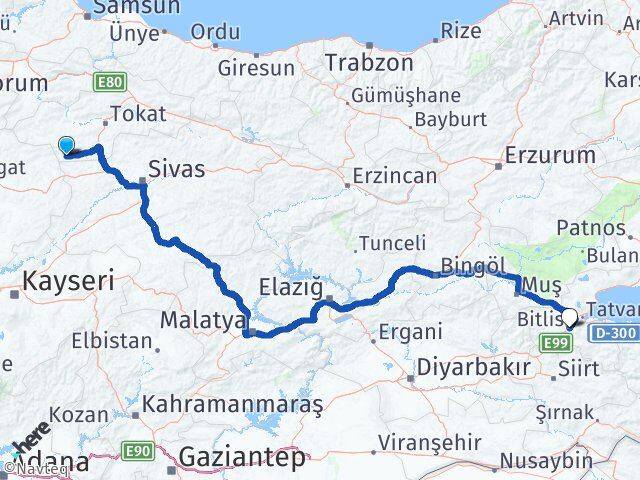 Tokat Sulusaray Bitlis Arası Kaç Km - Yol Haritası