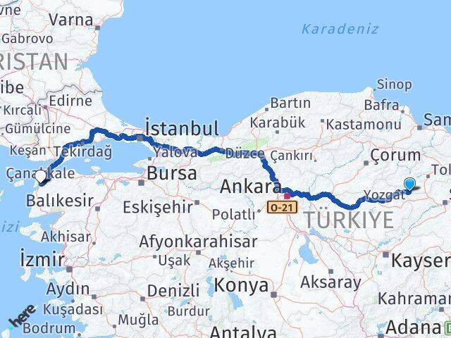 Tokat Sulusaray Çanakkale Arası Kaç Km - Yol Haritası