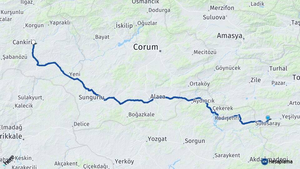 Tokat Sulusaray Çankırı Arası Kaç Km - Yol Haritası