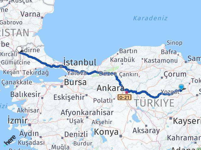 Tokat Sulusaray Edirne Arası Kaç Km - Yol Haritası
