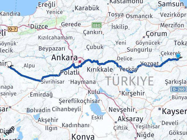 Tokat Sulusaray Eskişehir Arası Kaç Km - Yol Haritası