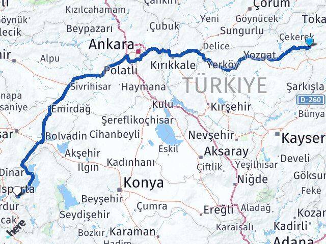 Tokat Sulusaray Isparta Arası Kaç Km - Yol Haritası