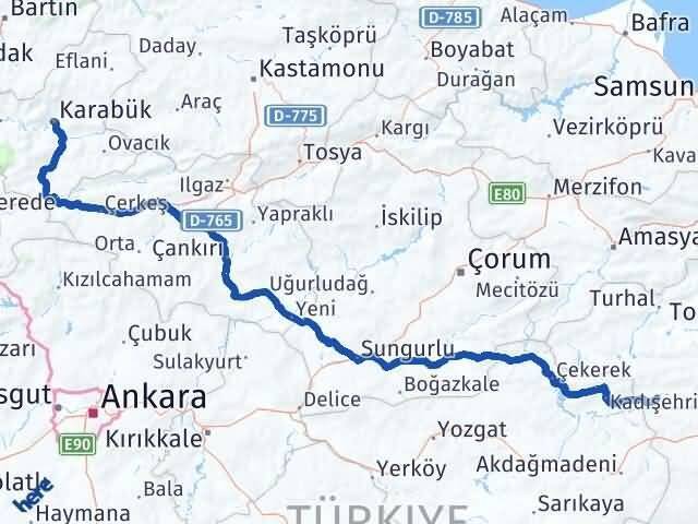 Tokat Sulusaray Karabük Arası Kaç Km - Yol Haritası