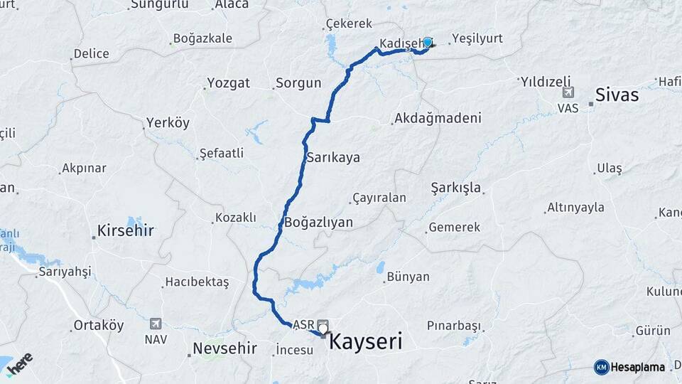Tokat Sulusaray Kayseri Arası Kaç Km - Yol Haritası