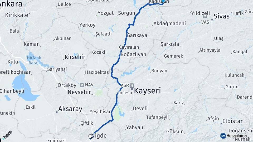 Tokat Sulusaray Niğde Arası Kaç Km - Yol Haritası