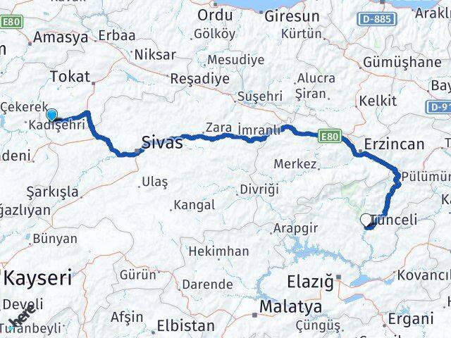 Tokat Sulusaray Tunceli Arası Kaç Km - Yol Haritası
