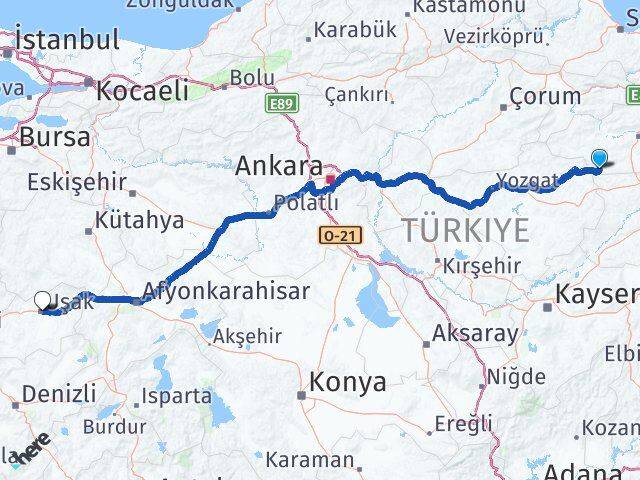 Tokat Sulusaray Uşak Arası Kaç Km - Yol Haritası