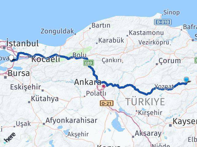 Tokat Sulusaray Yalova Arası Kaç Km - Yol Haritası