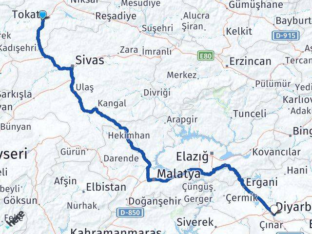 Tokat Sur Diyarbakır Arası Kaç Km - Yol Haritası