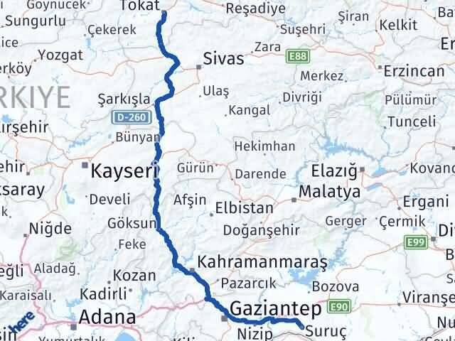 Tokat Suruç Şanlıurfa Arası Kaç Km - Yol Haritası