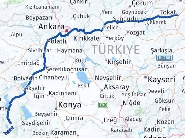 Tokat Sütçüler Isparta Arası Kaç Km - Yol Haritası