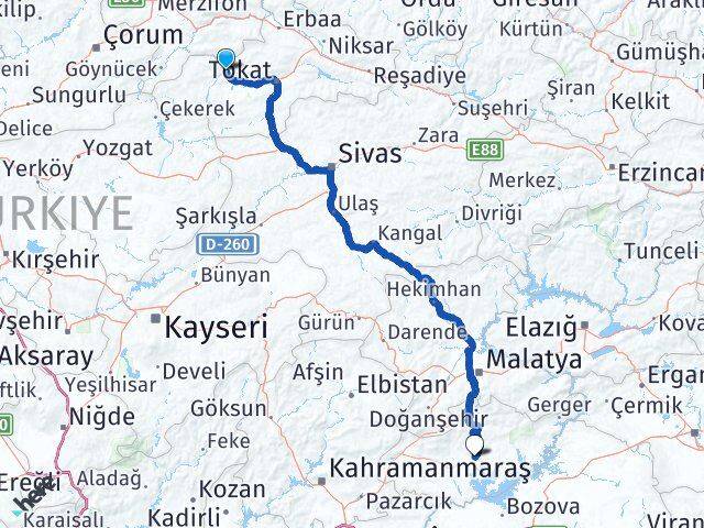 Tokat Turhal Adıyaman Arası Kaç Km - Yol Haritası