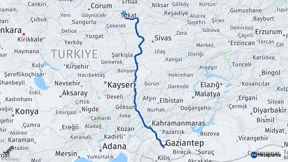 Tokat Turhal Gaziantep Arası Kaç Km - Yol Haritası