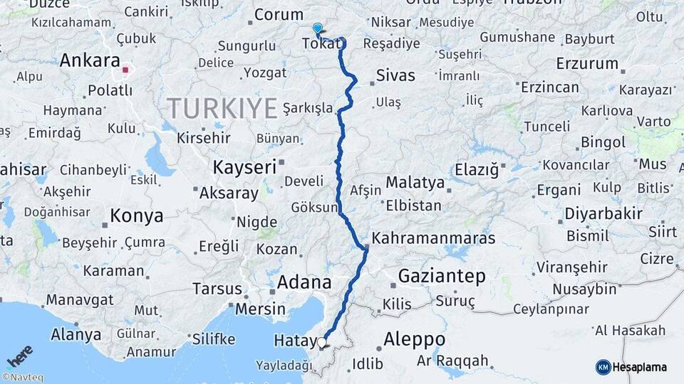 Tokat Turhal Hatay Arası Kaç Km - Yol Haritası
