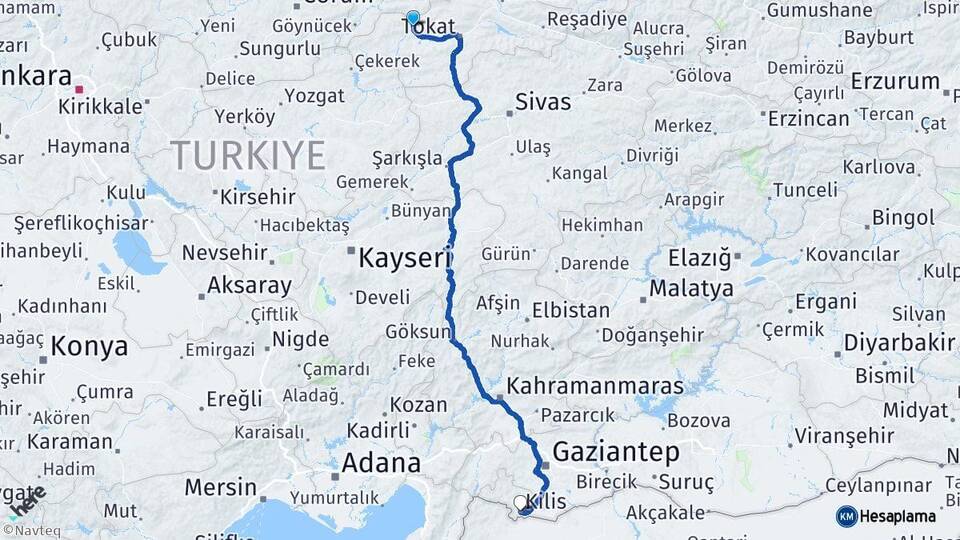 Tokat Turhal Kilis Arası Kaç Km - Yol Haritası