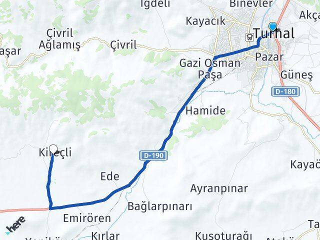 Tokat Turhal Kireçli Zile Arası Kaç Km - Yol Haritası